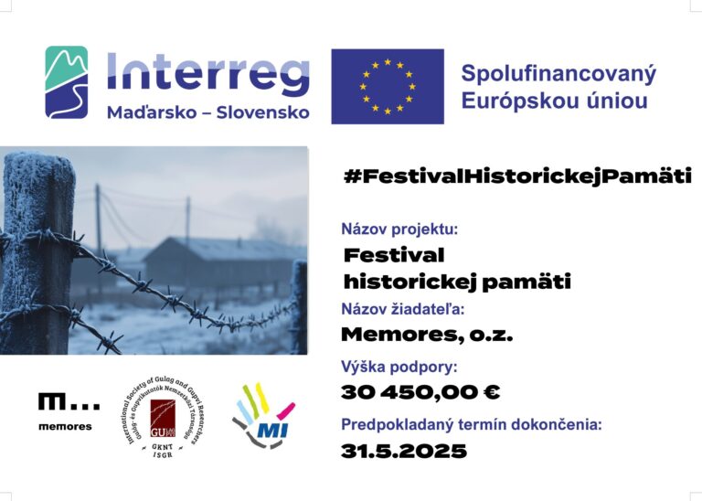 Informačný plagát projektu Festival historickej pamäti - Interreg Maďarsko-Slovensko, spolufinancované Európskou úniou